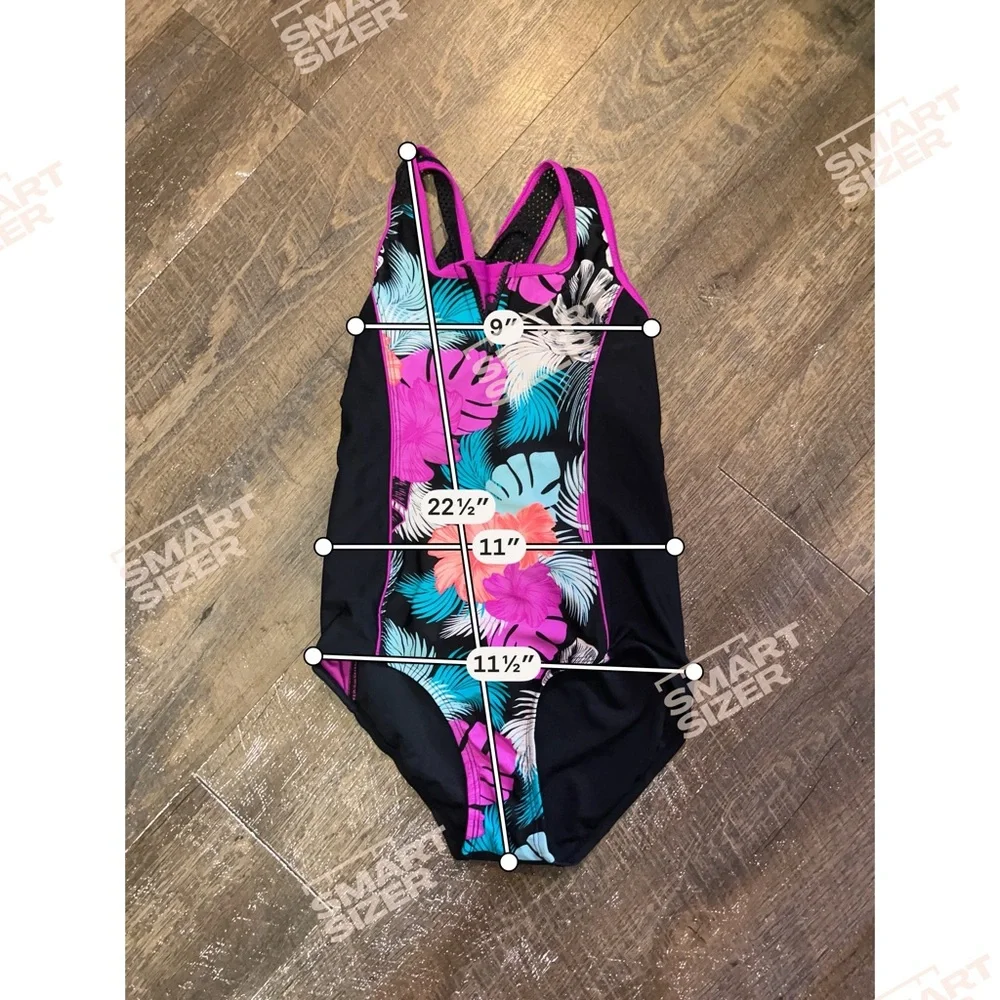 ZeroXposur Black One-Piece Swimsuit with Pink and Teal Floral‎ Print Size 10-12